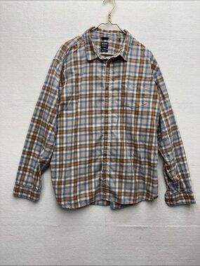 Prana XXL Casual Plaid Button-Up Shirt in Brown & Blue